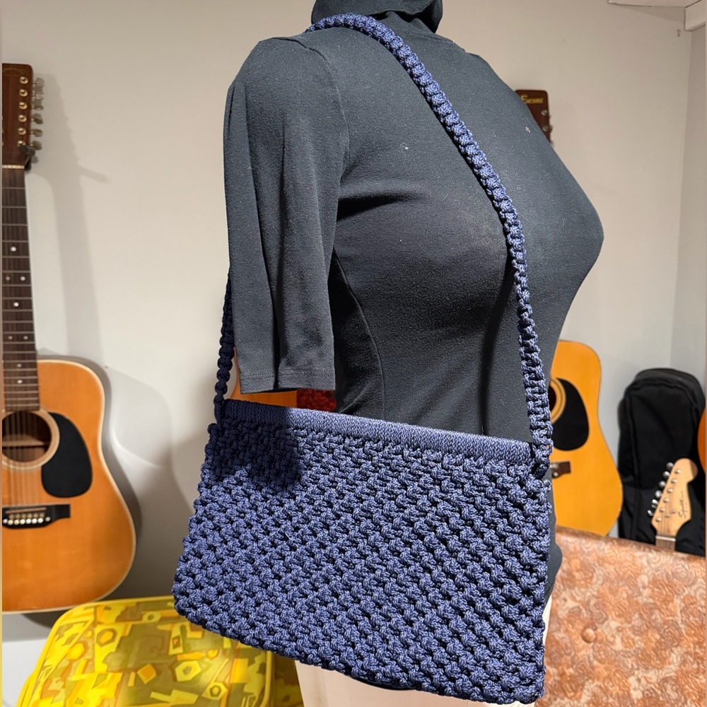 Vintage Navy Blue 1970’s macrame Shoulder Bag